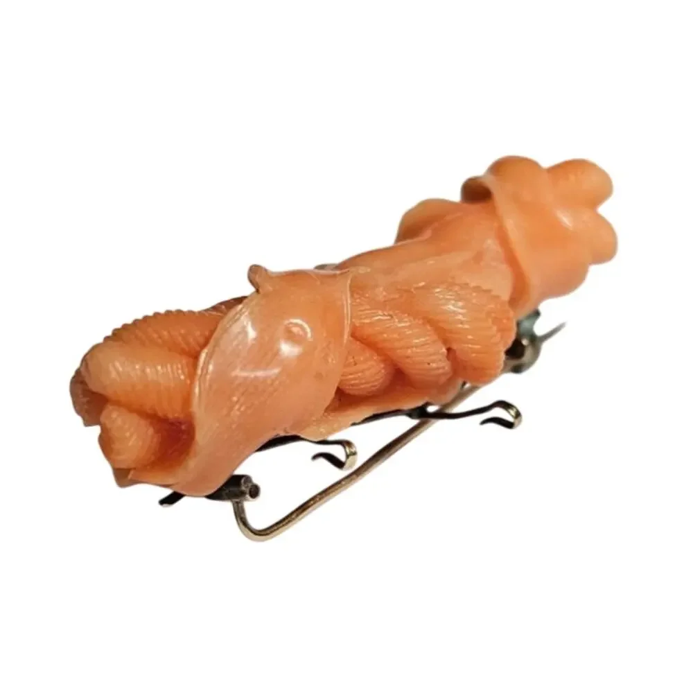 Antique Victorian Carved Coral Pendant Brooch 12k Gold Rope Ribbon Basket Tiara - Picture 4 of 9
